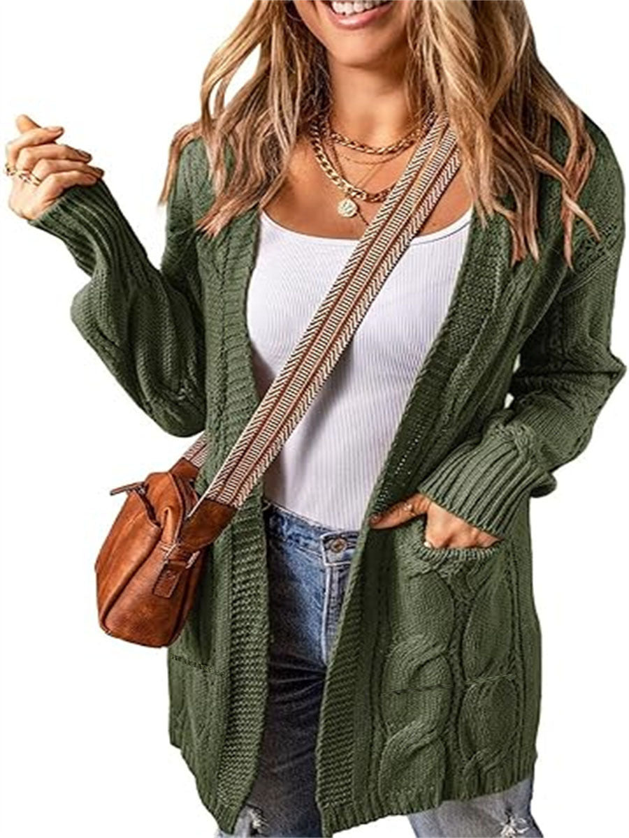 Solid Color Loose Cardigan Sweater With Pockets