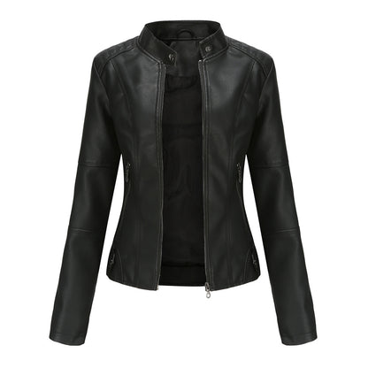 Thin Large Size Leather Clothing With Stand Collar Slim-fit Jacket