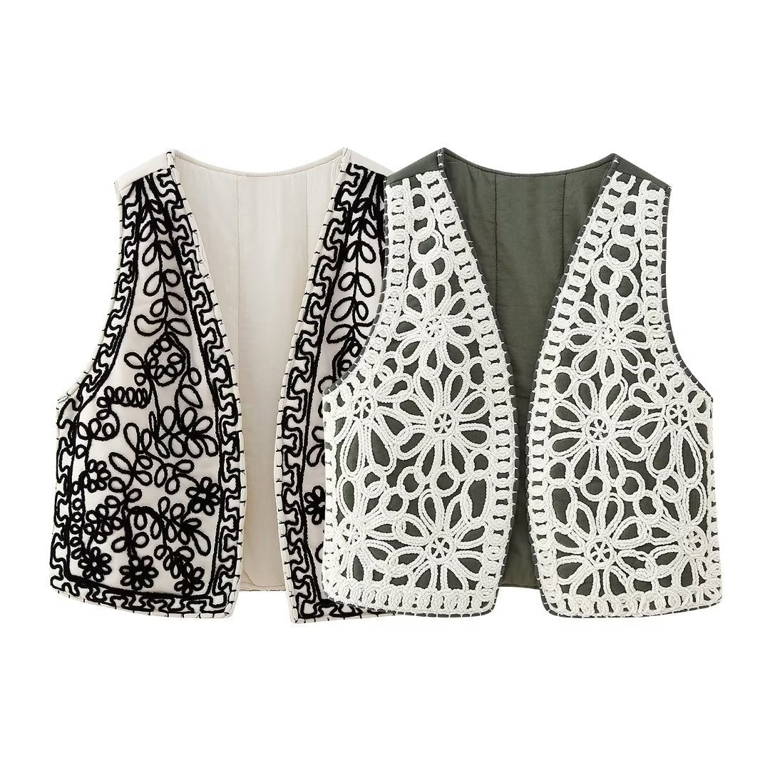 Retro Hollow Embroidery Cotton-padded Jacket Vest