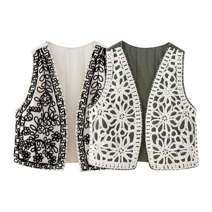Retro Hollow Embroidery Cotton-padded Jacket Vest