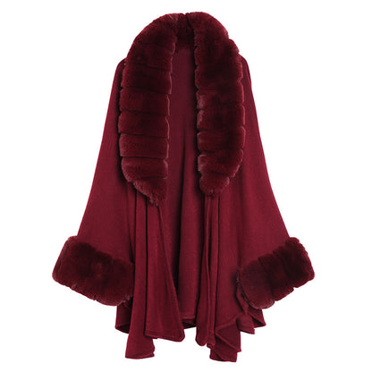 Oversized loose fox fur collar knitted cardigan