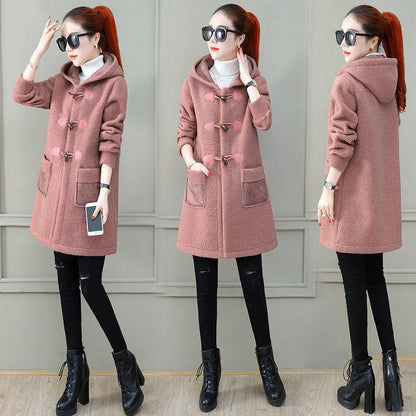 Plush Faux Lamb Wool Mid-length Woolen Coat