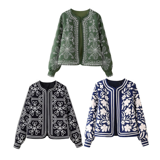 Round Neck Printed Casual Thin Small Padded Jacket