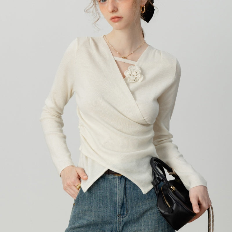 Retro Cross Design Knitwear With Flower Top