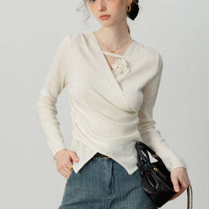 Retro Cross Design Knitwear With Flower Top
