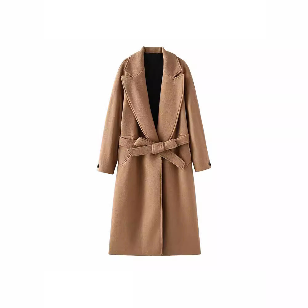 Temperament Fashion Neutral With Waist Woolen Coat