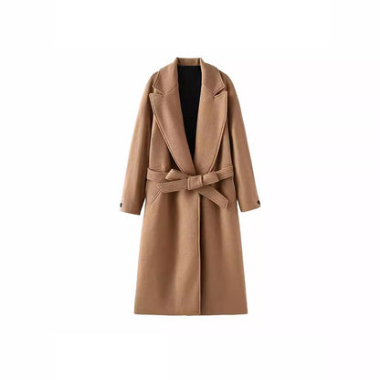 Temperament Fashion Neutral With Waist Woolen Coat