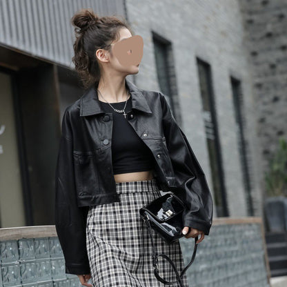 Short Leather Jacket New Vintage Women's Fashion