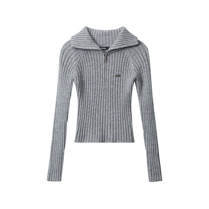 Striped Knitted Cardigan Slim-fit Crop-top Sunken Stripe Long Sleeve