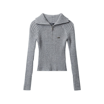 Striped Knitted Cardigan Slim-fit Crop-top Sunken Stripe Long Sleeve