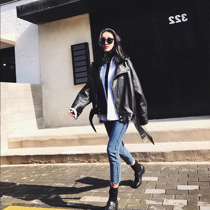 Autumn Loose Pu Leather Jacket Student Motorcycle Jacket