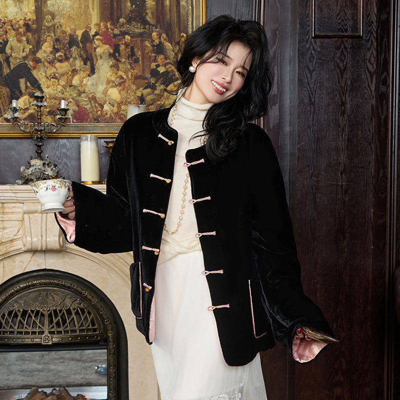 Chinese Knot Button Top Double-sided Wear And Warm Autumn And Winter Padded Jacket Coat