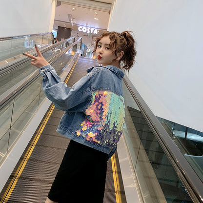 Sequin Denim Jacket Fashion Top