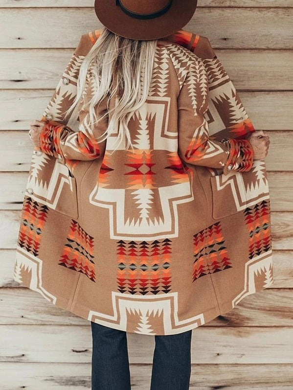 Patchwork lapel buttoned woolen coat