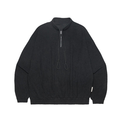 Stand Collar Zipper Drawstring Design Loose Couple Retro Autumn Winter Sweater
