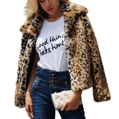 Faux fur women's lapel jacket autumn and winter new long-sleeved plush