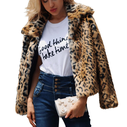 Faux fur women's lapel jacket autumn and winter new long-sleeved plush
