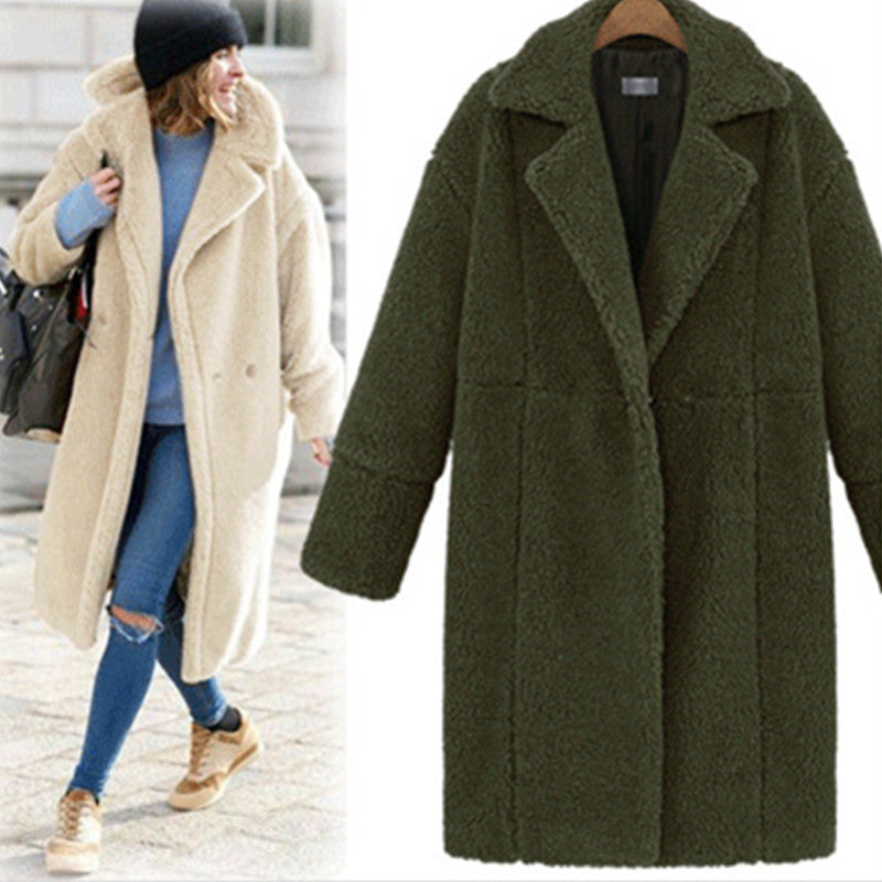 Women's Solid Color Mid-Length Woolen Coat Coat