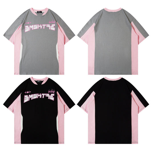 Retro Contrast Color Short-sleeved T-shirt For Women