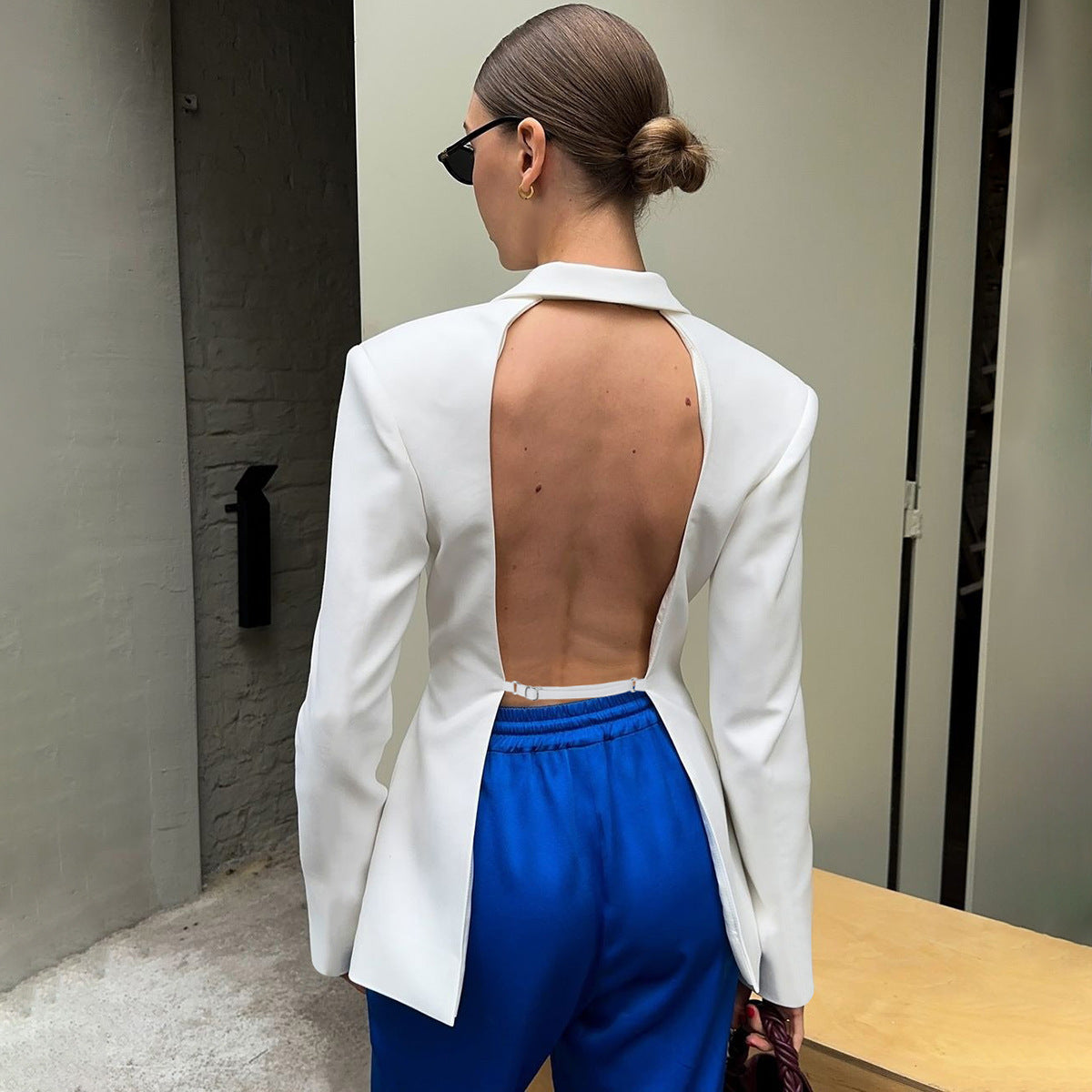 Sexy No Back Slim Fit Long Sleeve Suit Coat