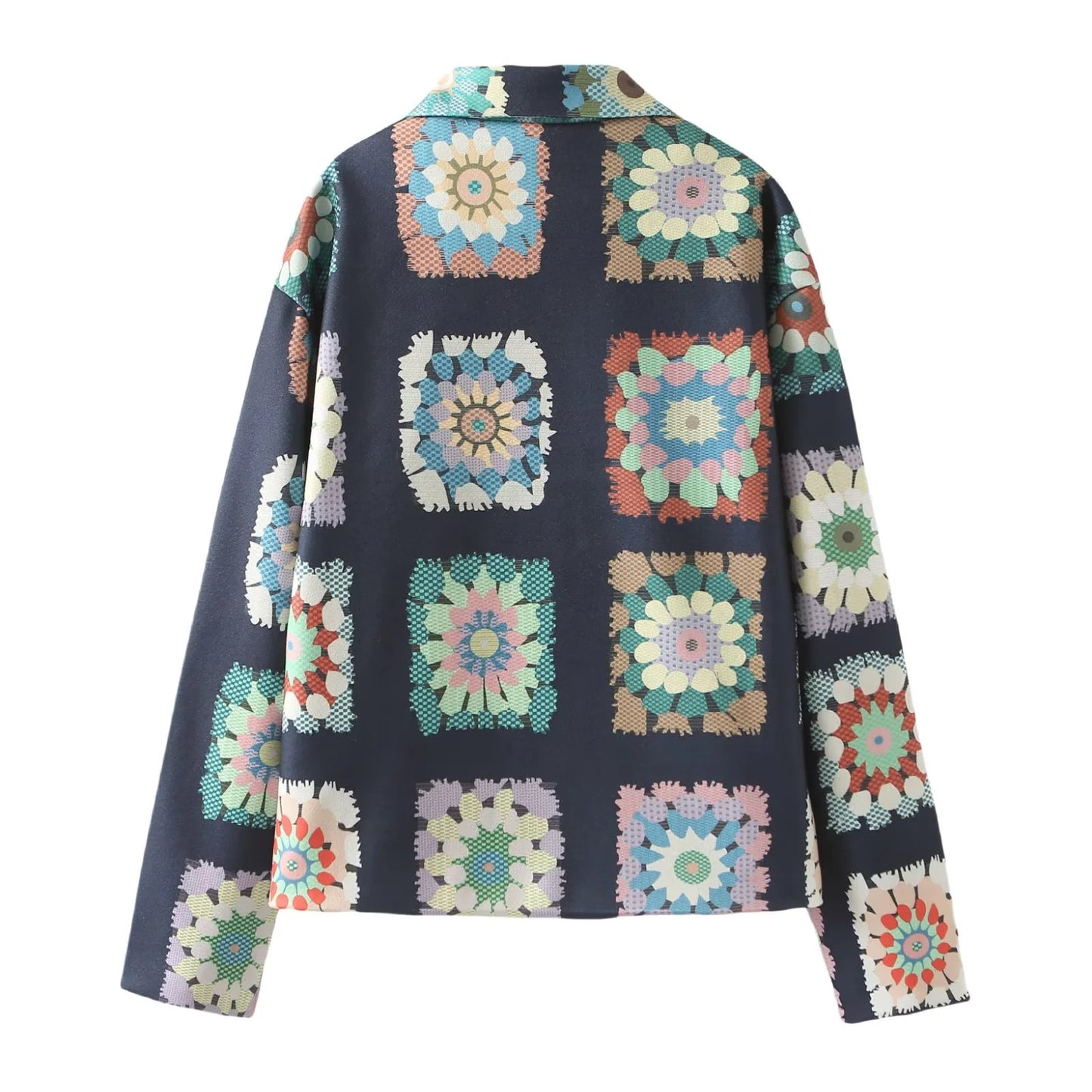 Fashion Casual Retro Printed Design Short Lapel Pocket Jacket