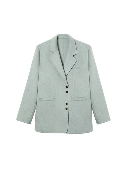Green Chic Elegant Suit Collar Woolen Coat