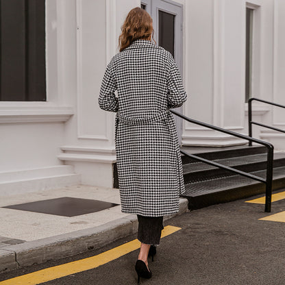 Black and white plaid wool coat