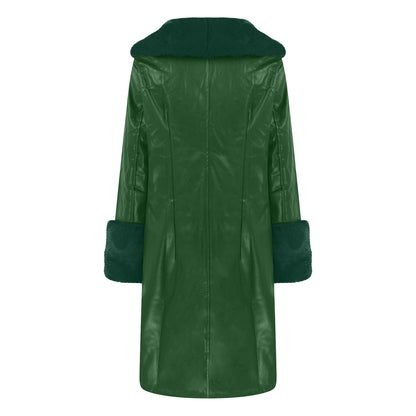 Lapel Long Coat Fur Collar Temperament Zipper Women PU Jacket