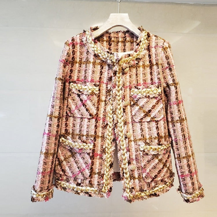 Small fragrant tweed short coat female fringed plaid