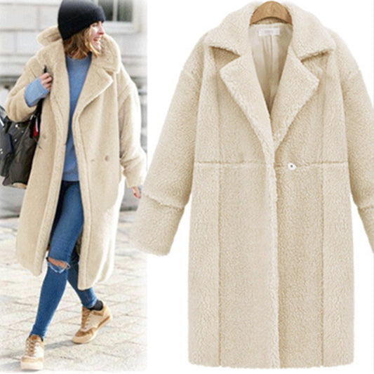 Women's Solid Color Mid-Length Woolen Coat Coat