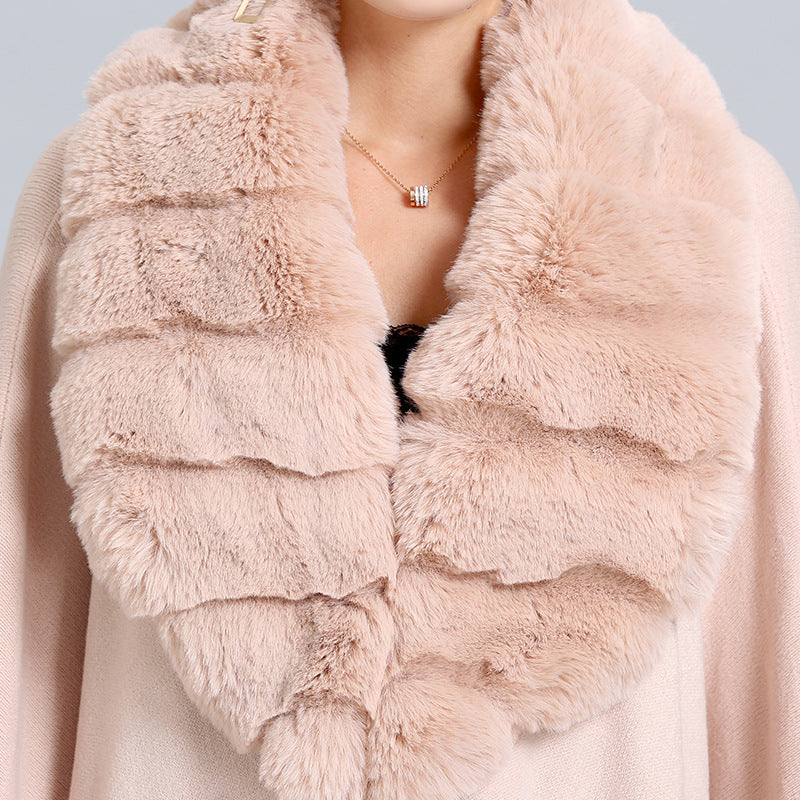 Oversized loose fox fur collar knitted cardigan