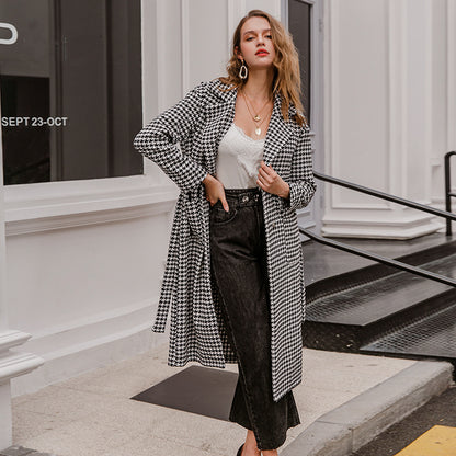 Black and white plaid wool coat