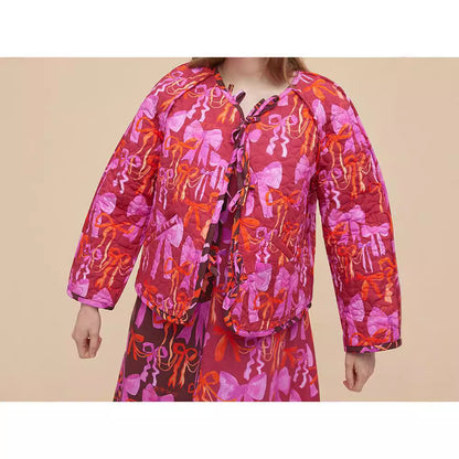 Round Neck Bowknot Printed Double-sided Lace-up Jacket