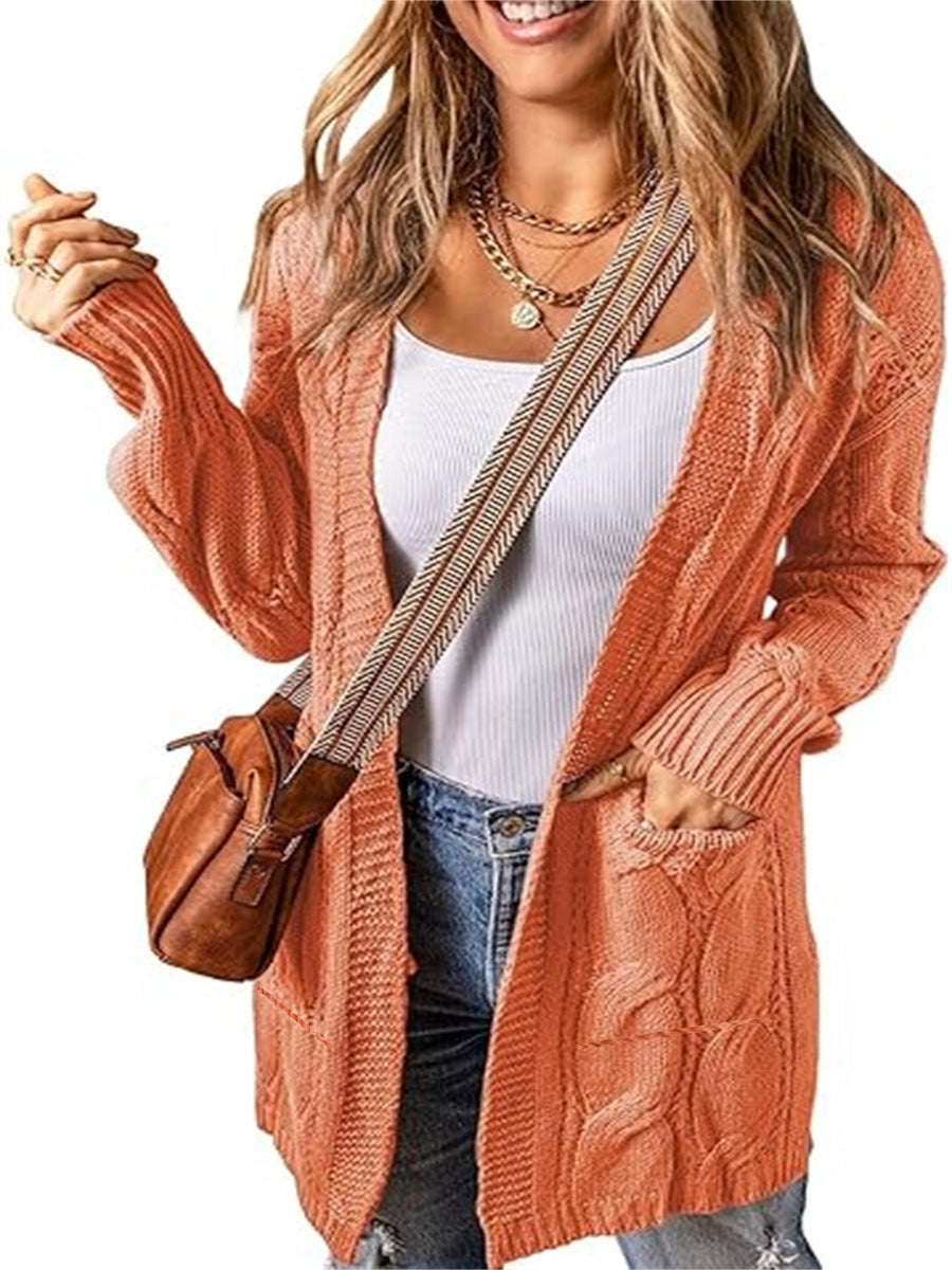 Solid Color Loose Cardigan Sweater With Pockets