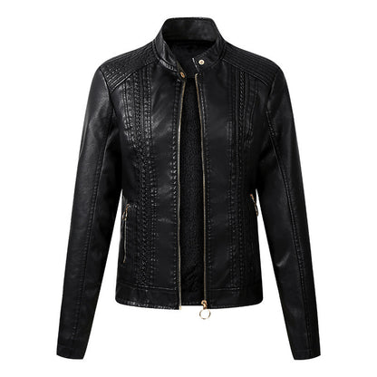 Long Sleeve Ladies Leather Jacket Pu Leather Women Short