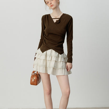 Retro Cross Design Knitwear With Flower Top
