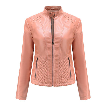 Simple European And American Trend Thin Coat Long Sleeve Motorcycle Jacket Women