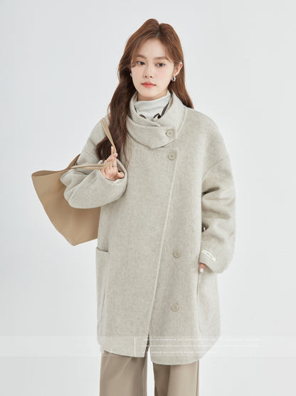 Stand Collar Loose Woolen Female Reversible Cashmere Coat