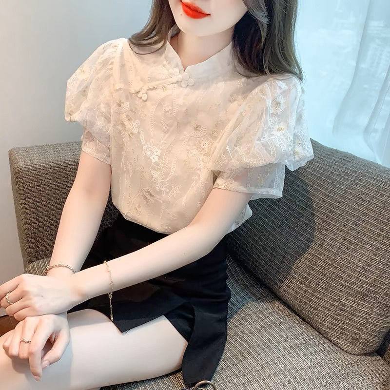 Short Sleeve Summer Chinese Retro Buckle