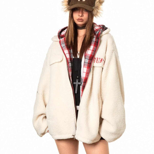 Retro Contrast Color Hooded Cold-proof Coat