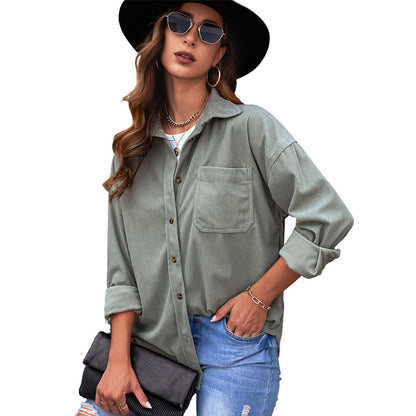 Solid Color Shirt Women's Autumn And Winter Breasted Lapel