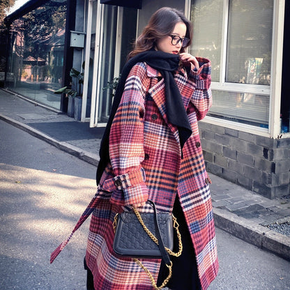 Winter New Plus Size Women's Thick Woolen Retro Check Woolen Coat