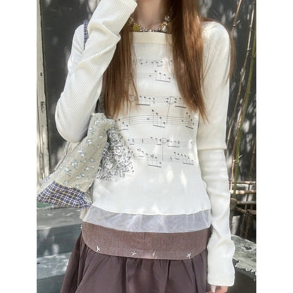 Women's Printed Literary Long-sleeved T-shirt