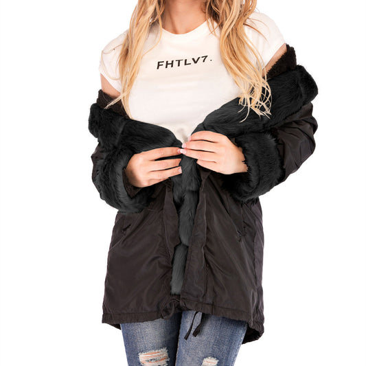 Camouflage plush fur collar warm cotton jacket
