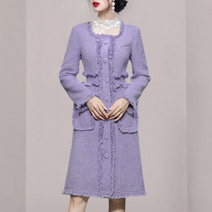 Xiaoxiang Romantic Su Long Woolen Coat Autumn New Product Female Temperament Square Collar Single Breasted Tweed Coat