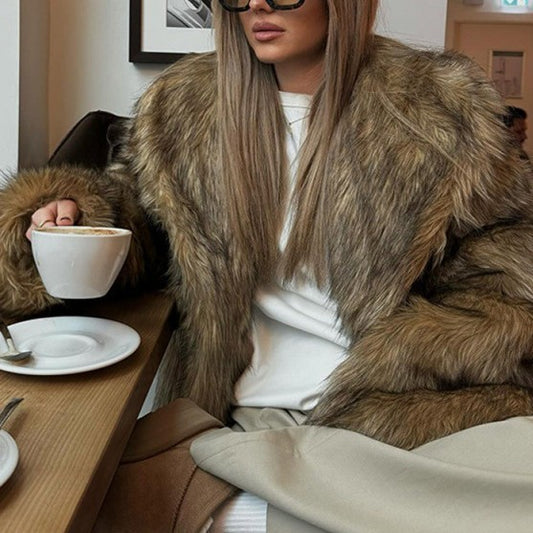 Solid Color Faux Fur Coat Fashion