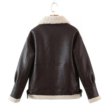 Trendy Motorcycle Style Fashion Lapel Plus Fleece Jacket