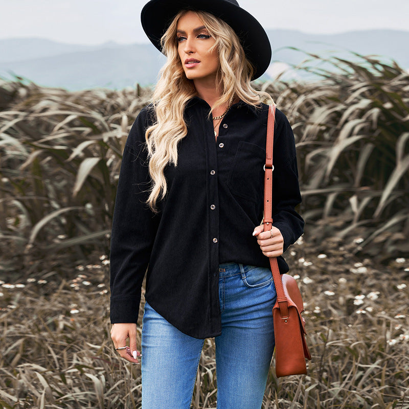 Solid Color Shirt Women's Autumn And Winter Breasted Lapel