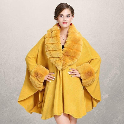 Oversized loose fox fur collar knitted cardigan