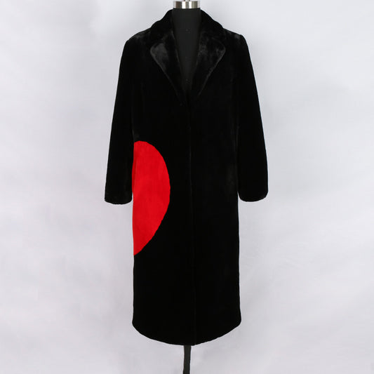 Suit collar long-sleeved rabbit fur coat